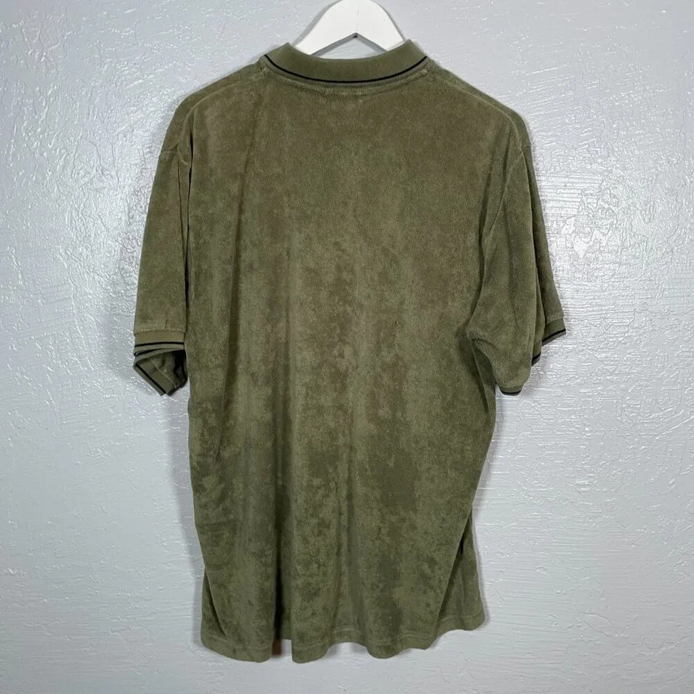 J Crew Men S Olive Green Terry Cloth Polo Shirt Short Sleeve Collared Preppy